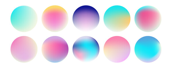 Set of colorful watercolor translucent gradient samples, Smooth gradient glowing neon paint spots, Vector illustration. Eps10