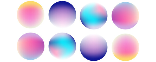 Set color circle gradient noise gradation. Abstract colorful watercolor blur mesh shape on white background. Gradient aura, grain neon blob with noise effect vector illustration. Eps10