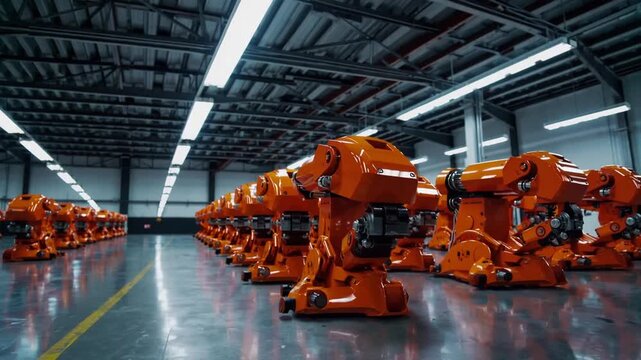 Group of Automated Machinery Units in Storage Facility, Demonstrating High-Tech Equipment Used in Industrial Production