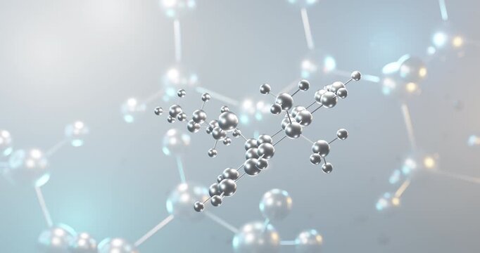 Botiacrine rotating 3d molecule, molecular structure of antiparkinsonian agent seamless video
