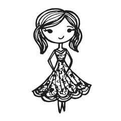 Beautiful Woman Doodle Black and White Illustration Fashion Girl Portrait Line Art Sketch Vector