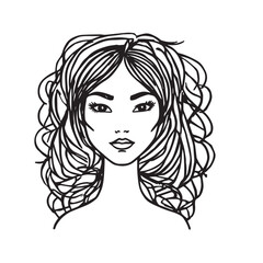 Beautiful Woman Doodle Black and White Illustration Fashion Girl Portrait Line Art Sketch Vector