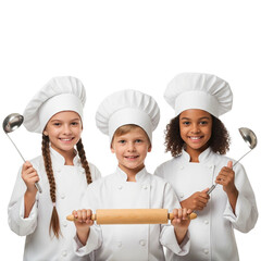  kids practicing to be a chef on Isolated transparent background png. generated with AI
