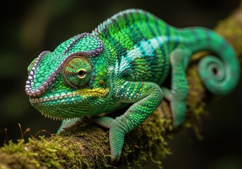 Vibrant Chameleon on Branch, Showcasing Nature's Beauty