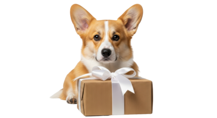 Isolated Corgi Dog with Gift