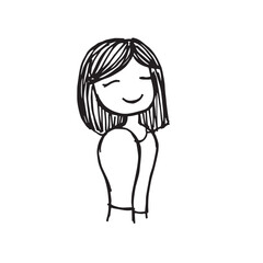 Beautiful Woman Doodle Black and White Illustration Fashion Girl Portrait Line Art Sketch Vector