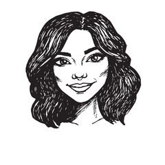 Beautiful Woman Doodle Black and White Illustration Fashion Girl Portrait Line Art Sketch Vector