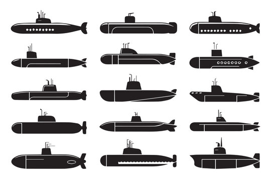vector submarine silhouettes 15 icons ai eps png jpeg naval marine military underwater vessel design set