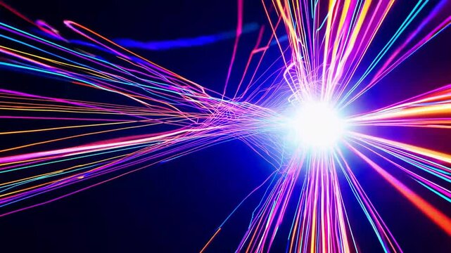 Dynamic and vibrant illuminated linear streaks in motion against dark backdrop