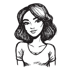 Beautiful Woman Doodle Black and White Illustration Fashion Girl Portrait Line Art Sketch Vector