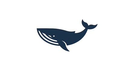 Obraz premium Simple Blue Whale Silhouette on White Background
