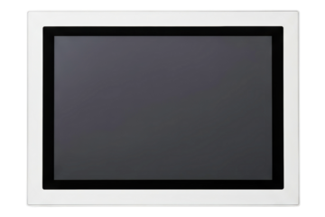 Industrial panel mount touchscreen monitor with a white bezel isolated on a transparent background