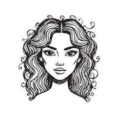 Beautiful Woman Doodle Black and White Illustration Fashion Girl Portrait Line Art Sketch Vector