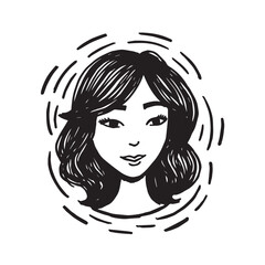 Beautiful Woman Doodle Black and White Illustration Fashion Girl Portrait Line Art Sketch Vector
