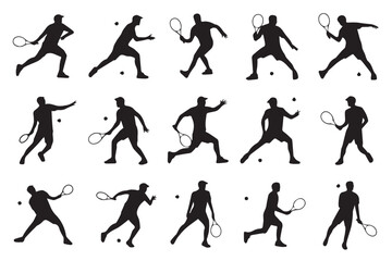 dynamic tennis player silhouette set forehand backhand serve volley vector illustration sports design