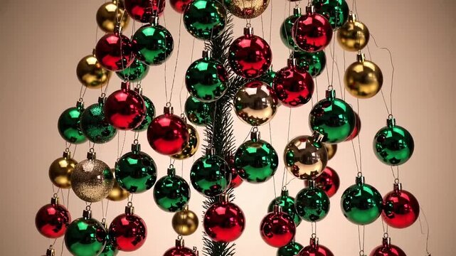 balls hanging in the shape of christmas tree