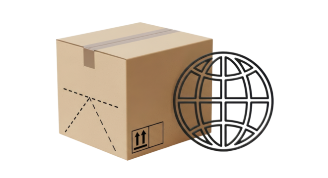 Isolated Cardboard Box with Globe