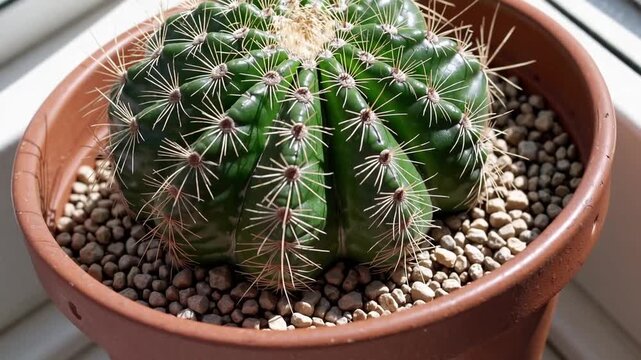 Parodia magnifica cactus plant, species of ball cactus known for its ribbed structure and yellow spines