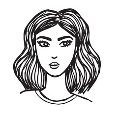 Beautiful Woman Doodle Black and White Illustration Fashion Girl Portrait Line Art Sketch Vector