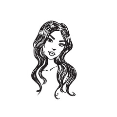 Beautiful Woman Doodle Black and White Illustration Fashion Girl Portrait Line Art Sketch Vector