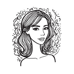 Beautiful Woman Doodle Black and White Illustration Fashion Girl Portrait Line Art Sketch Vector