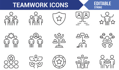 Modern teamwork and collaboration icon set for business and technology