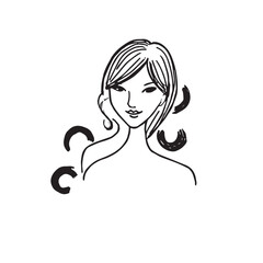 Beautiful Woman Doodle Black and White Illustration Fashion Girl Portrait Line Art Sketch Vector