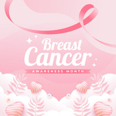 Breast Cancer Awareness Month design with pink ribbon elements