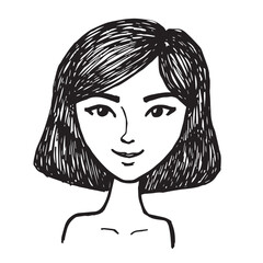 Beautiful Woman Doodle Black and White Illustration Fashion Girl Portrait Line Art Sketch Vector