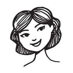 Beautiful Woman Doodle Black and White Illustration Fashion Girl Portrait Line Art Sketch Vector