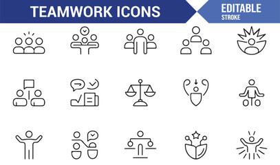 Modern teamwork and collaboration icon set for business and technology