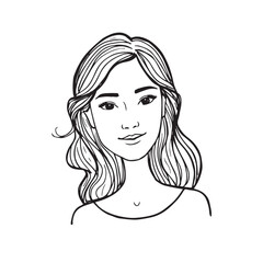 Beautiful Woman Doodle Black and White Illustration Fashion Girl Portrait Line Art Sketch Vector