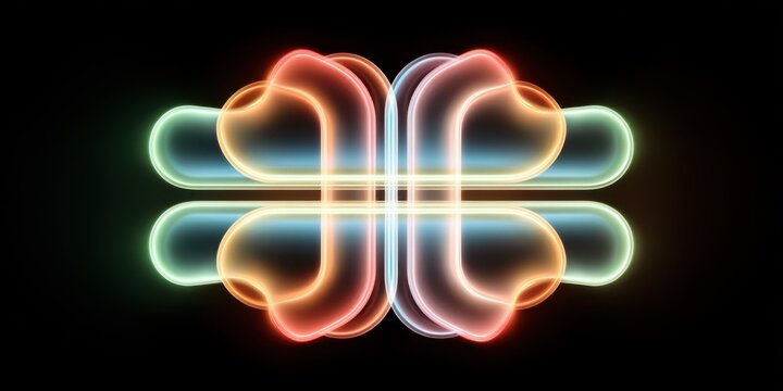 Abstract Neon Sculpture With Glowing Red Blue and Green Tubes bright bulb