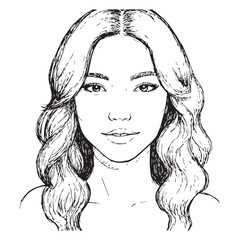 Beautiful Woman Doodle Black and White Illustration Fashion Girl Portrait Line Art Sketch Vector