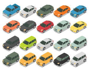 Naklejka premium Isometric Car Collection Diverse Vehicle Set for Transportation and Urban Design Projects
