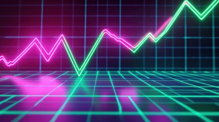 Glowing stock market chart with upward trend on a grid background, representing financial growth and investment success in a modern, vibrant style
