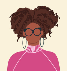 Black woman, abstract portrait. Elegant faceless African-American female character in earrings Hand drawn vector illustration.