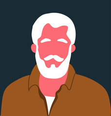 Abstract portrait, senior man. Old gray-haired character with mustache, faceless avatar,  mature elderly male with  moustache, hand drawn vector illustration.