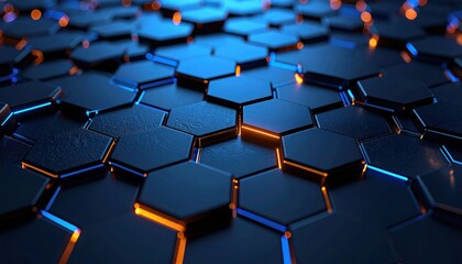 Obraz premium A close-up of a textured, hexagonal pattern with glowing edges, creating a modern and futuristic design.