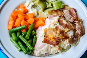  Chicken Breast With Leek and Smokey Bacon Meal With Carrots and Green Beans