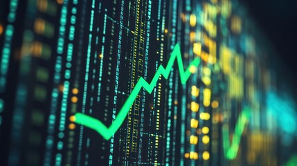 Green Stock Market Graph on Financial Data Background, Showing Bull Market Trend, Investment Growth