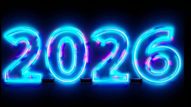 Luminous numeral year two thousand twenty six against dark backdrop