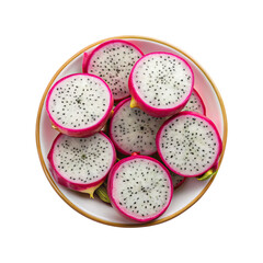 Sliced Dragon Fruit on a Plate, Fresh and Vibrant Colors Showcased