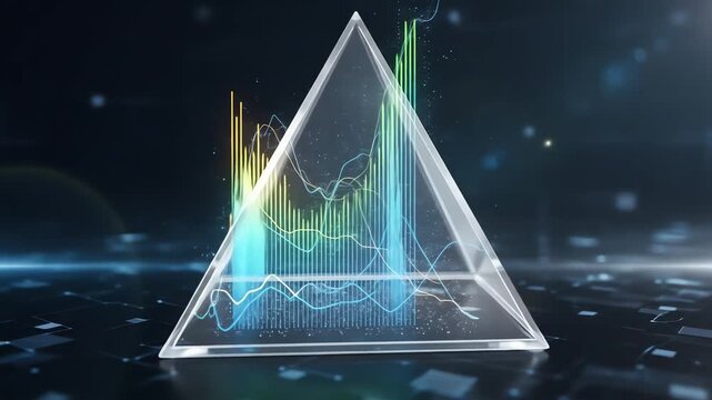 Geometric pyramid with abstract data visualizations