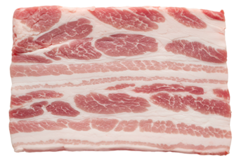 Raw pork belly slices isolated on transparent background