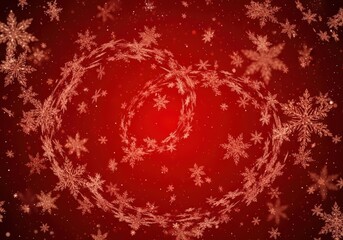 An artistic arrangement of snowflakes swirling against a radiant red backdrop, evoking the spirit of winter. This festive image captures the elegance of the season. 