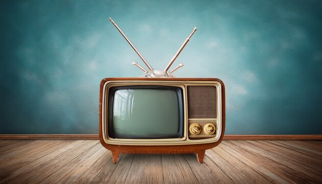 tv room vintage television on a painted wall background