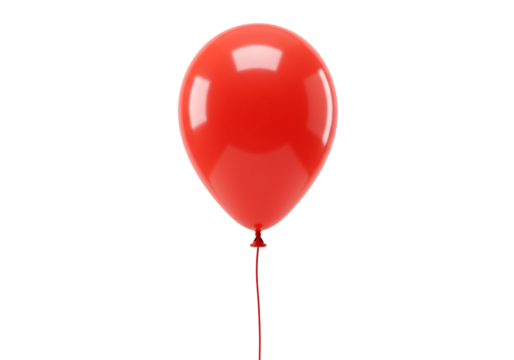 Bright red balloon isolated on transparent background with string