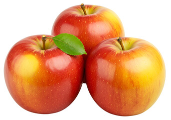 Three fresh redyellow apples isolated on transparent background