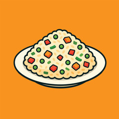 Colorful Vegetable Fried Rice on Plate  Asian Food Vector Illustration
